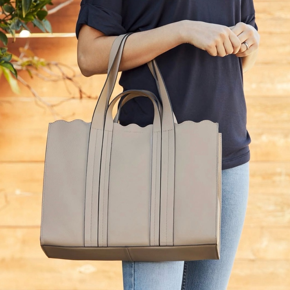 Vince Camuto Tan Leather and Suede Wavy Tote Purse